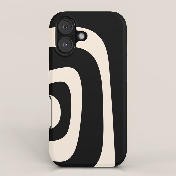 Tiki Minimalist Mid-Century Modern Abstract Pattern Black and Almond Cream iPhone Case Gallery Image 1