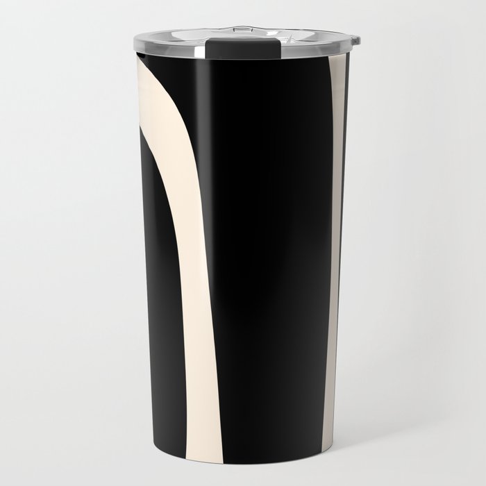 Tiki Minimalist Mid-Century Modern Abstract Pattern Black and Almond Cream Travel Mug Gallery Image 1