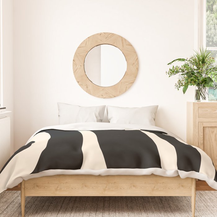 Tiki Minimalist Mid-Century Modern Abstract Pattern Black and Almond Cream Duvet Cover Gallery Image 3