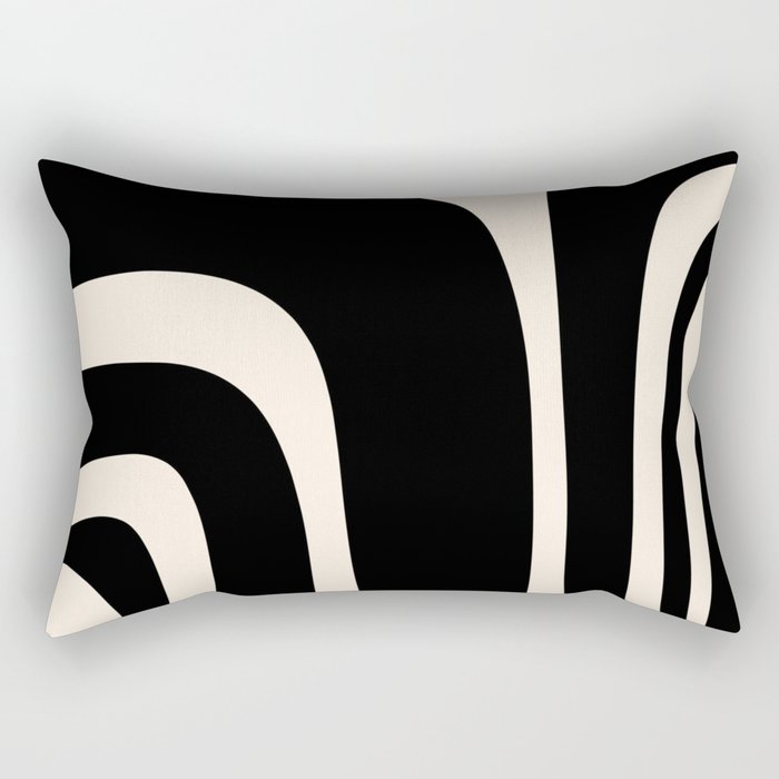 Tiki Minimalist Mid-Century Modern Abstract Pattern Black and Almond Cream Rectangular Pillow Gallery Image 1