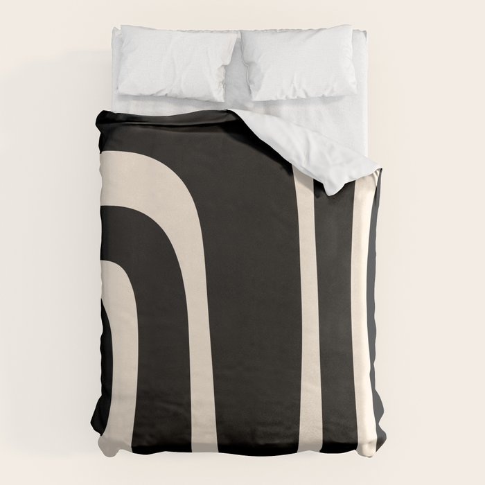 Tiki Minimalist Mid-Century Modern Abstract Pattern Black and Almond Cream Duvet Cover Gallery Image 6