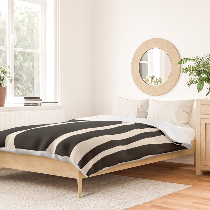 Tiki Minimalist Mid-Century Modern Abstract Pattern Black and Almond Cream Duvet Cover Gallery Image 2