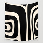Tiki Minimalist Mid-Century Modern Abstract Pattern Black and Almond Cream Wall Tapestry Gallery Image 4