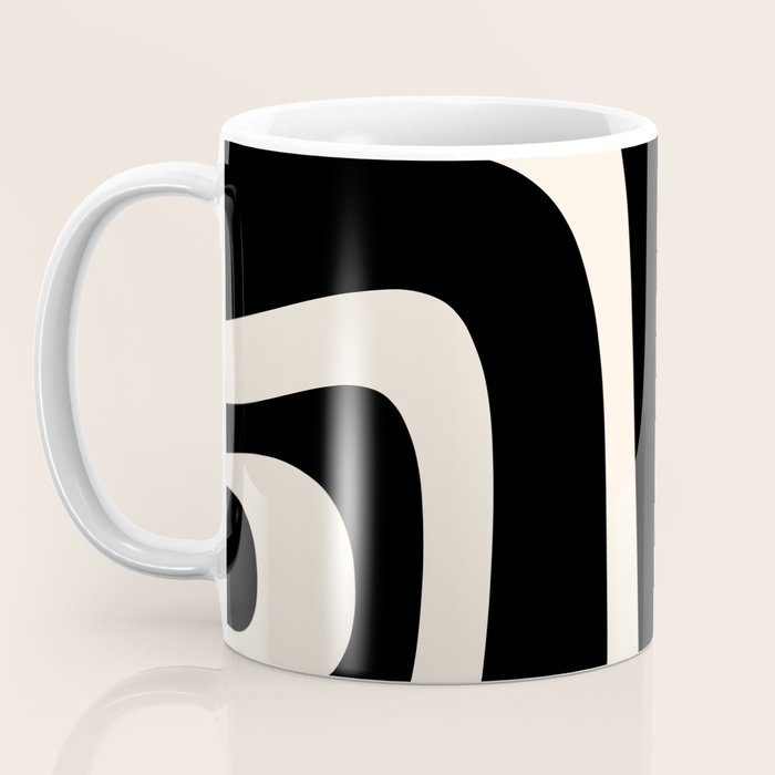 Tiki Minimalist Mid-Century Modern Abstract Pattern Black and Almond Cream Coffee Mug Gallery Image 3