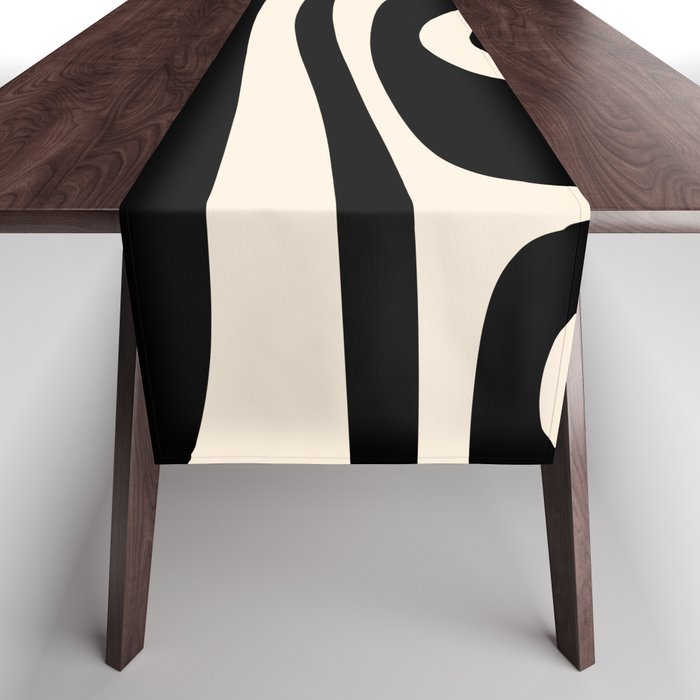 Tiki Minimalist Mid-Century Modern Abstract Pattern Black and Almond Cream Table Runner Gallery Image 1
