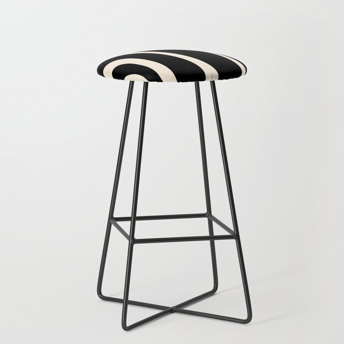 Tiki Minimalist Mid-Century Modern Abstract Pattern Black and Almond Cream Stool Gallery Image 1