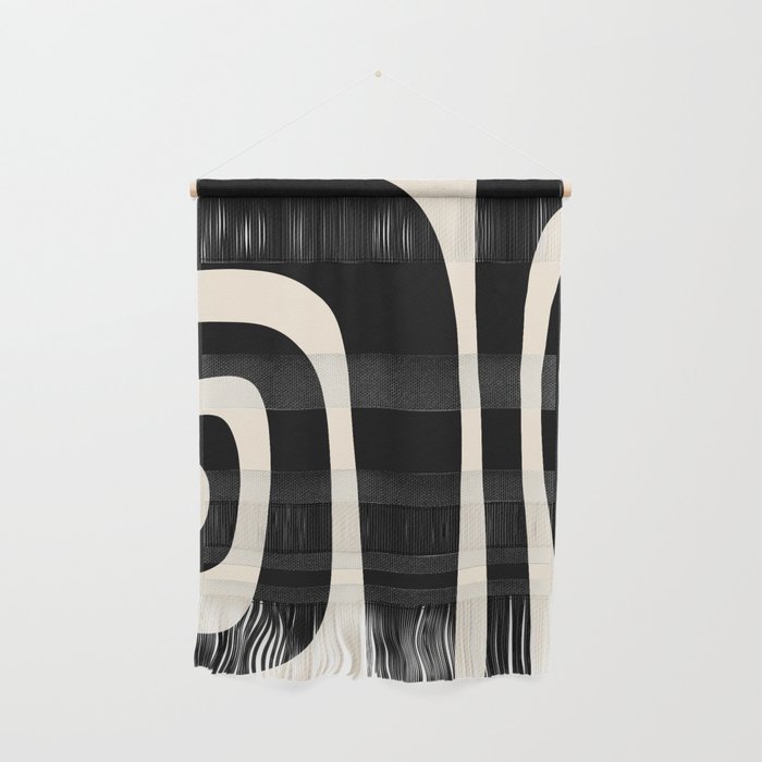 Tiki Minimalist Mid-Century Modern Abstract Pattern Black and Almond Cream Wall Hanging Gallery Image 1
