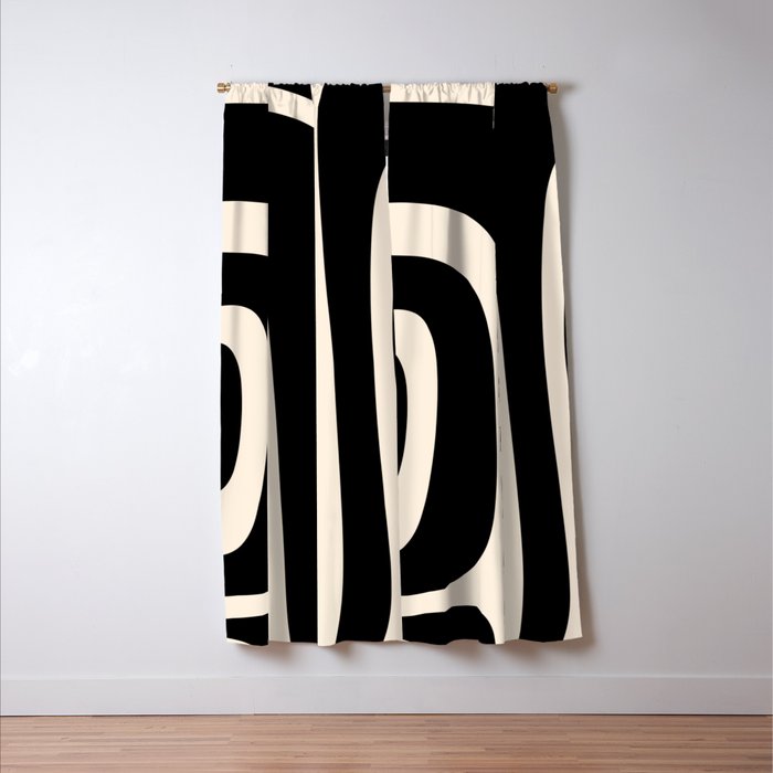 Tiki Minimalist Mid-Century Modern Abstract Pattern Black and Almond Cream Window Curtain Gallery Image 3