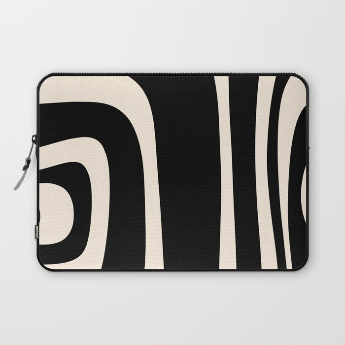 Tiki Minimalist Mid-Century Modern Abstract Pattern Black and Almond Cream Laptop Sleeve Gallery Image 1