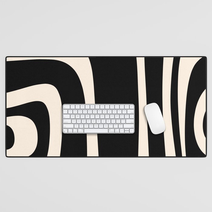 Tiki Minimalist Mid-Century Modern Abstract Pattern Black and Almond Cream Desk Mat Gallery Image 1