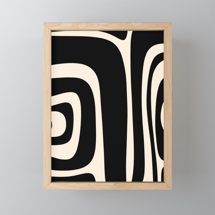Tiki Minimalist Mid-Century Modern Abstract Pattern Black and Almond Cream Mini Art Print Gallery Image 1
