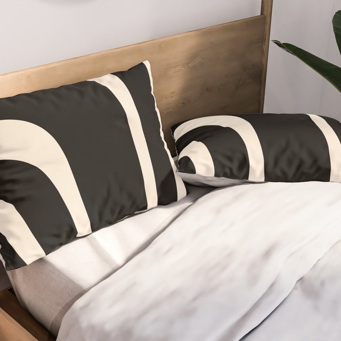 Tiki Minimalist Mid-Century Modern Abstract Pattern Black and Almond Cream Pillow Sham Gallery Image 2