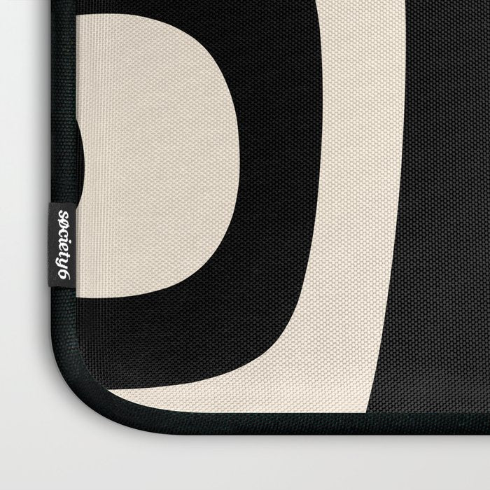Tiki Minimalist Mid-Century Modern Abstract Pattern Black and Almond Cream Laptop Sleeve Gallery Image 3