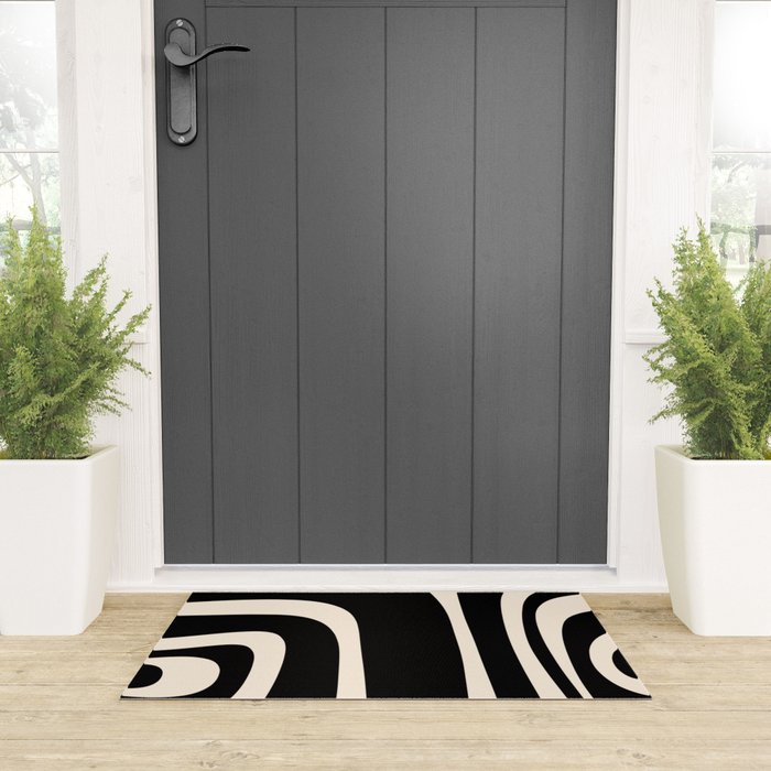 Tiki Minimalist Mid-Century Modern Abstract Pattern Black and Almond Cream Welcome Mat Gallery Image 3