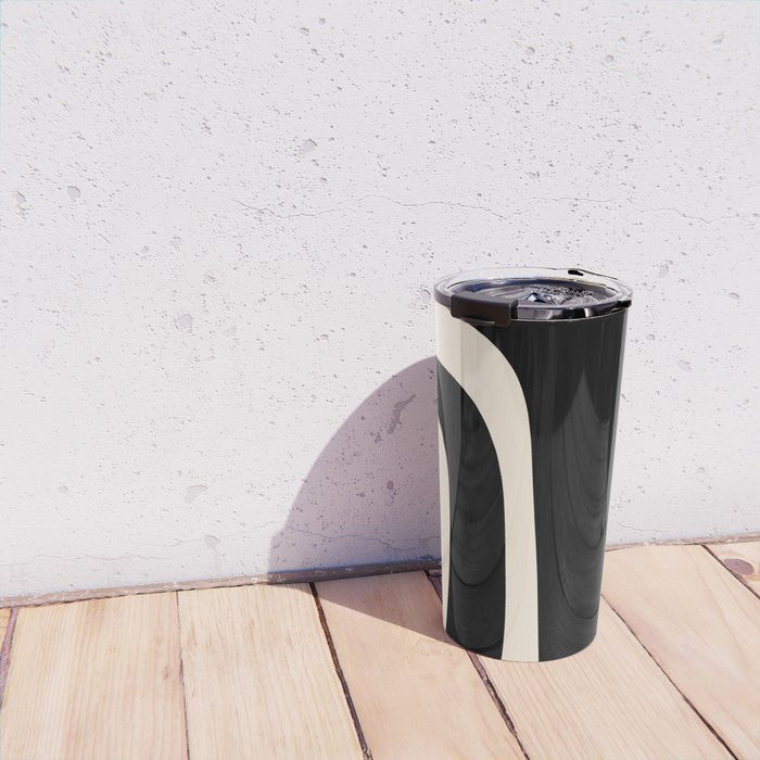 Tiki Minimalist Mid-Century Modern Abstract Pattern Black and Almond Cream Travel Mug Gallery Image 4