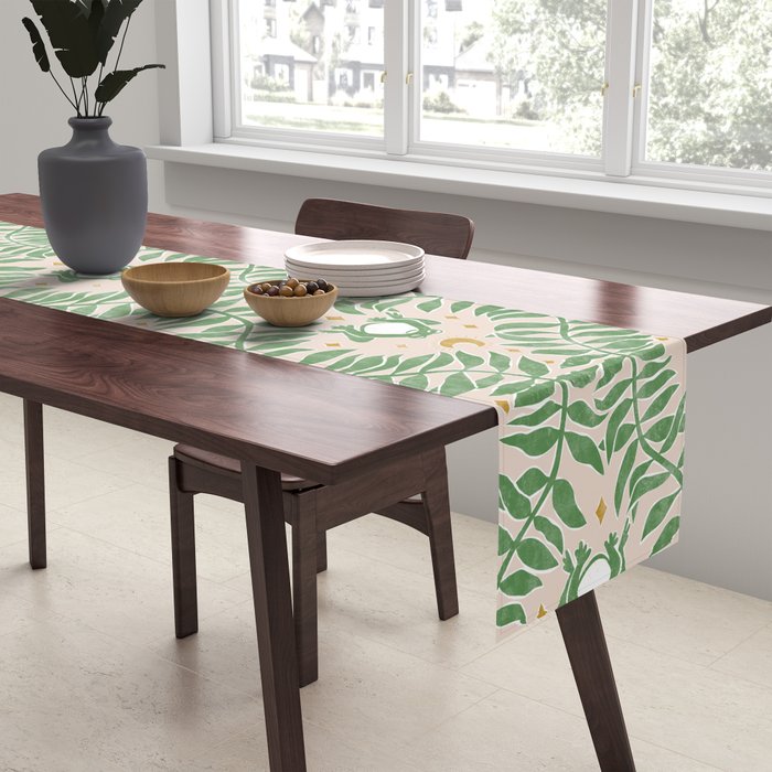 Froggie Ogee - green and blush Table Runner Gallery Image 2