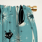 Mid Century Meow Retro Atomic Cats on Blue Window Curtain Gallery Image 2