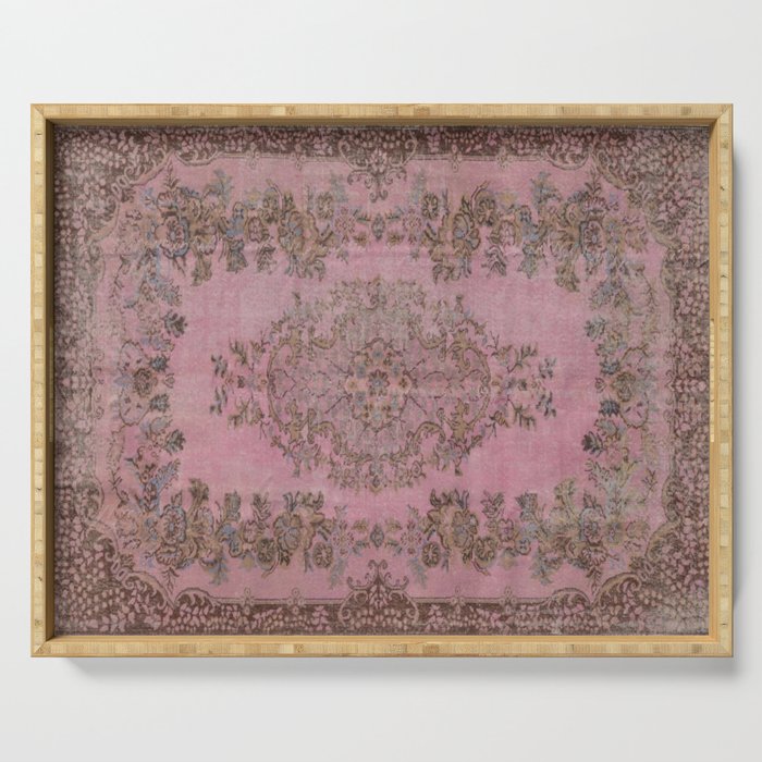 pink oriental vintage carpet Serving Tray Gallery Image 1