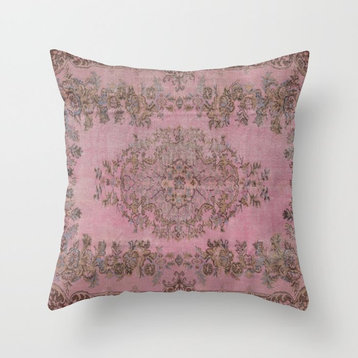 pink oriental vintage carpet Throw Pillow Gallery Image 1