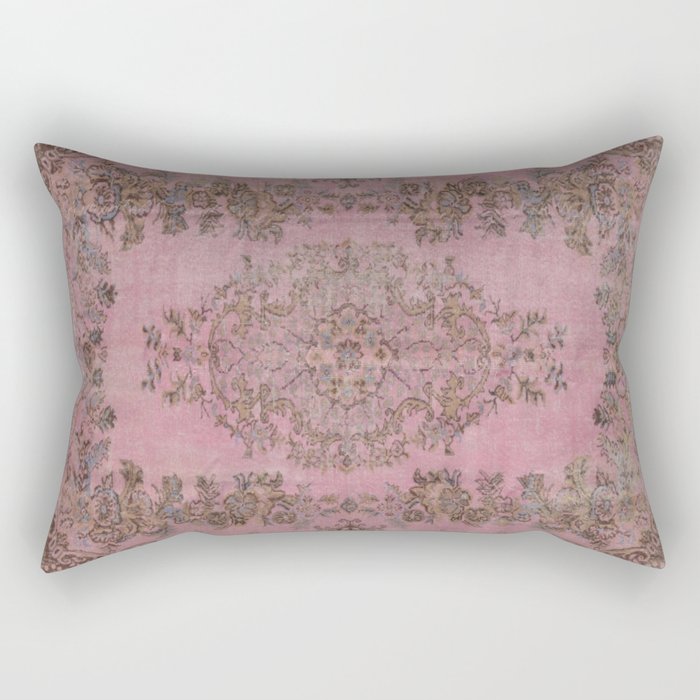 pink oriental vintage carpet Rectangular Pillow Gallery Image 2