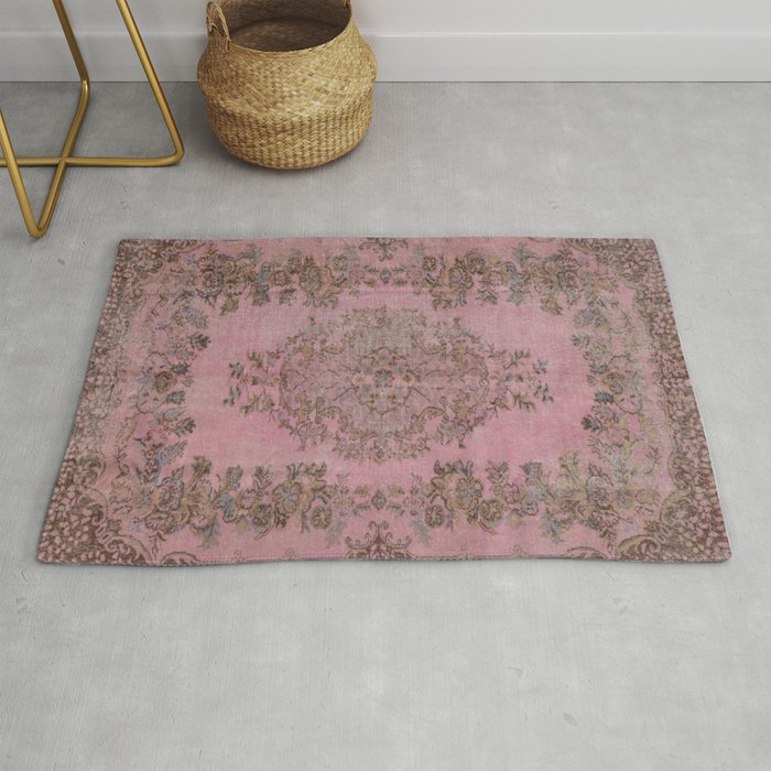 pink oriental vintage carpet Rug Gallery Image 1