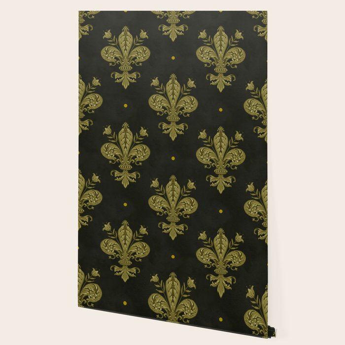 Fleur De Lis In Rich Green Wallpaper Gallery Image 2