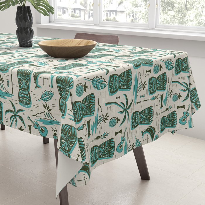 Tropical Tiki - Cream & Aqua Tablecloth Gallery Image 3