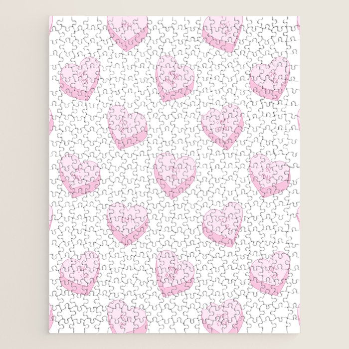 Pink love heart candy pattern Jigsaw Puzzle Gallery Image 1