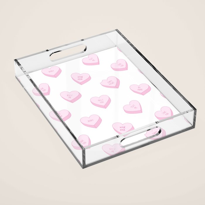 Pink love heart candy pattern Acrylic Tray Gallery Image 1
