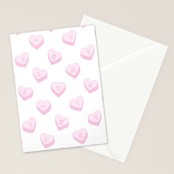 Pink love heart candy pattern Stationery Card Gallery Image 2