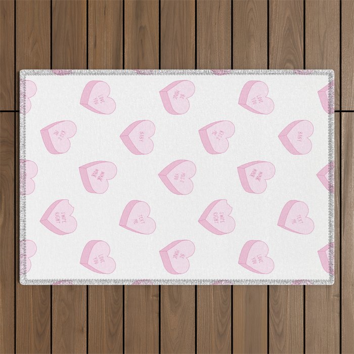 Pink love heart candy pattern Outdoor Rug Gallery Image 1