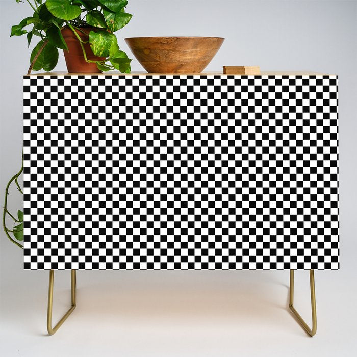 Classic Black and White Race Check Checkered Geometric Win Credenza Gallery Image 1