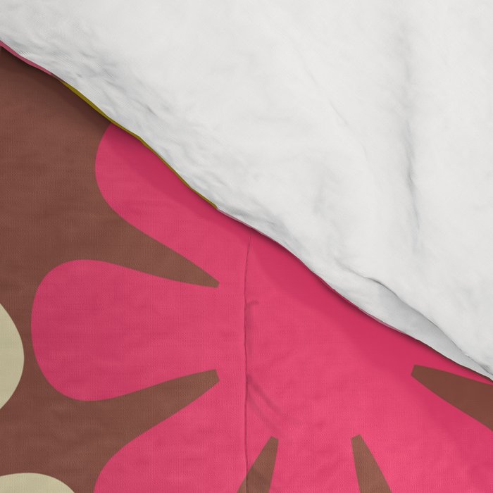 Groovy Retro Floral Garden 60s 70s Pattern in Pink Avocado Brown  Comforter Gallery Image 4