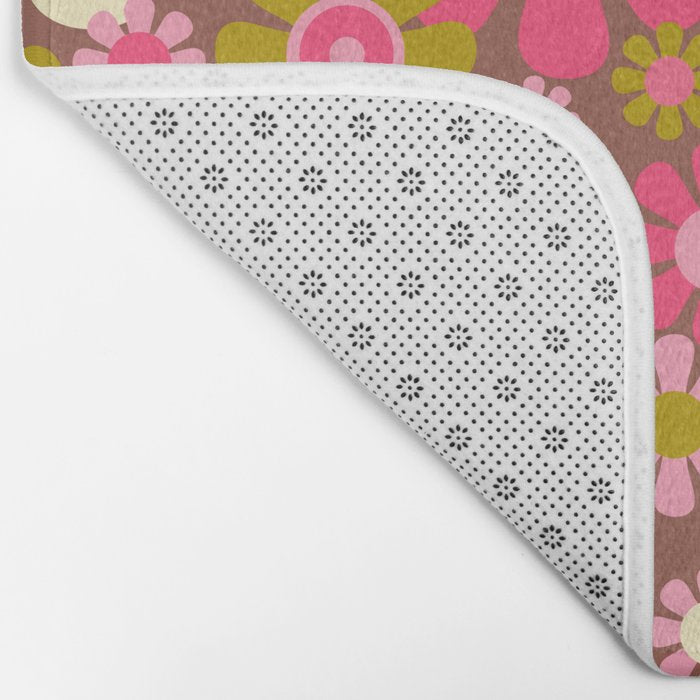 Groovy Retro Floral Garden 60s 70s Pattern in Pink Avocado Brown  Bath Mat Gallery Image 2
