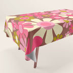 Groovy Retro Floral Garden 60s 70s Pattern in Pink Avocado Brown  Tablecloth Gallery Image 1