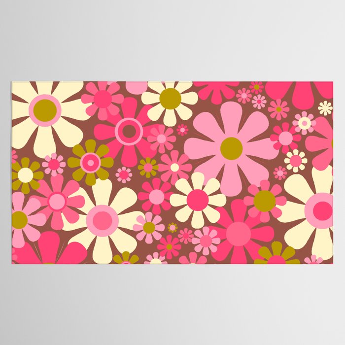 Groovy Retro Floral Garden 60s 70s Pattern in Pink Avocado Brown  Tablecloth Gallery Image 2