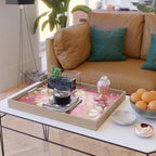 Groovy Retro Floral Garden 60s 70s Pattern in Pink Avocado Brown  Serving Tray Gallery Image 2