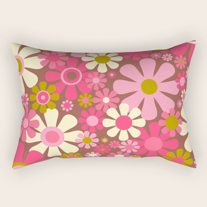 Groovy Retro Floral Garden 60s 70s Pattern in Pink Avocado Brown  Rectangular Pillow Gallery Image 2
