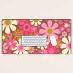 Groovy Retro Floral Garden 60s 70s Pattern in Pink Avocado Brown  Desk Mat Gallery Image 1