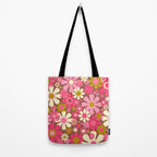 Groovy Retro Floral Garden 60s 70s Pattern in Pink Avocado Brown  Tote Bag Gallery Image 2