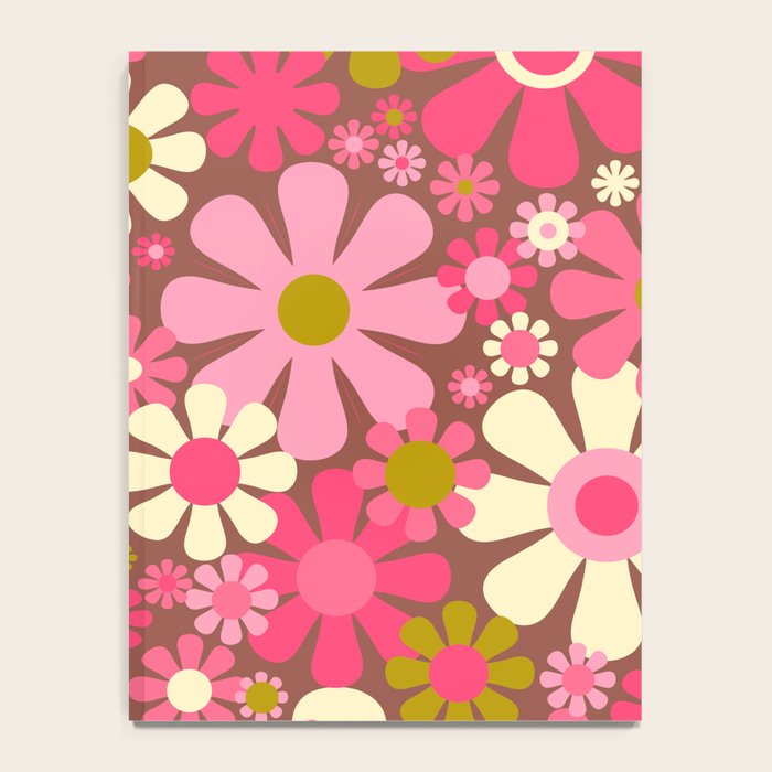 Groovy Retro Floral Garden 60s 70s Pattern in Pink Avocado Brown  Notebook Gallery Image 4