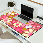 Groovy Retro Floral Garden 60s 70s Pattern in Pink Avocado Brown  Desk Mat Gallery Image 2