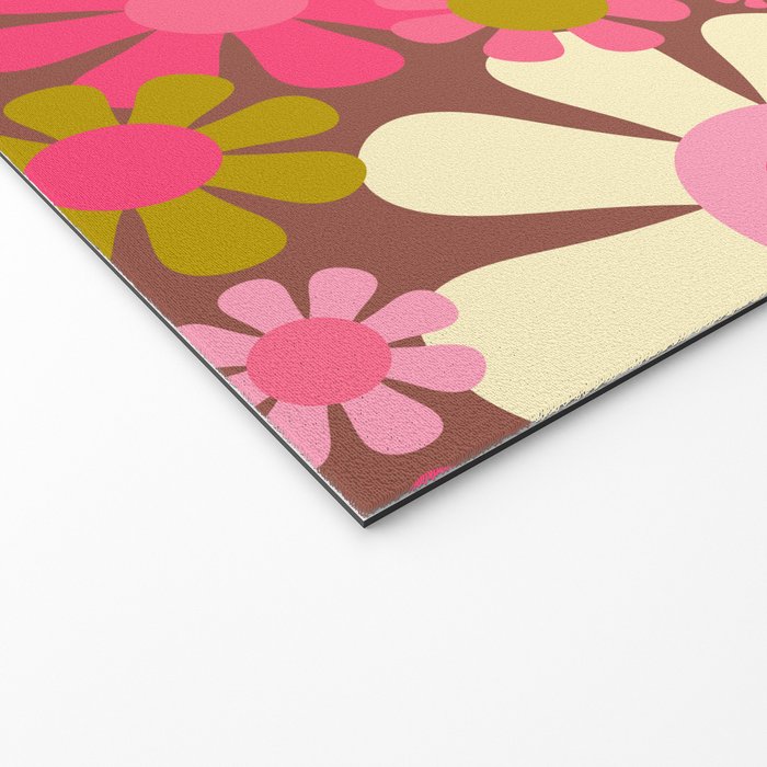 Groovy Retro Floral Garden 60s 70s Pattern in Pink Avocado Brown  Welcome Mat Gallery Image 2