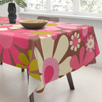 Groovy Retro Floral Garden 60s 70s Pattern in Pink Avocado Brown  Tablecloth Gallery Image 3