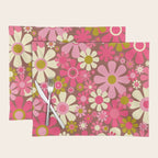 Groovy Retro Floral Garden 60s 70s Pattern in Pink Avocado Brown  Placemat Gallery Image 1