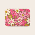 Groovy Retro Floral Garden 60s 70s Pattern in Pink Avocado Brown  Bath Mat Gallery Image 1