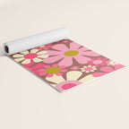 Groovy Retro Floral Garden 60s 70s Pattern in Pink Avocado Brown  Yoga Mat Gallery Image 2