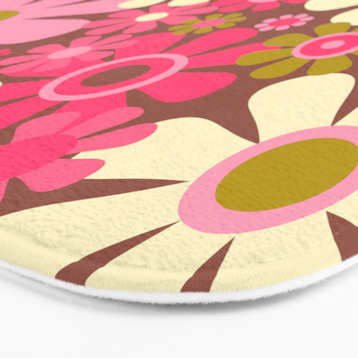 Groovy Retro Floral Garden 60s 70s Pattern in Pink Avocado Brown  Bath Mat Gallery Image 3