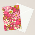 Groovy Retro Floral Garden 60s 70s Pattern in Pink Avocado Brown  Stationery Card Gallery Image 2