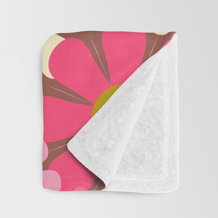 Groovy Retro Floral Garden 60s 70s Pattern in Pink Avocado Brown  Throw Blanket Gallery Image 3